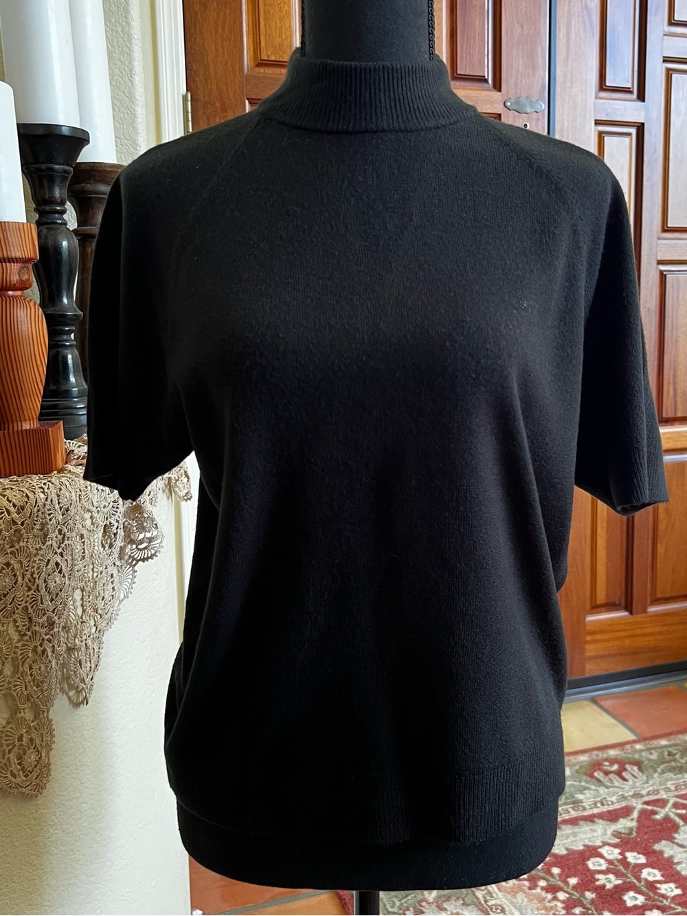 Draper's & Damon's Womens Sweater Size M Black Short Sleeve Back Zip